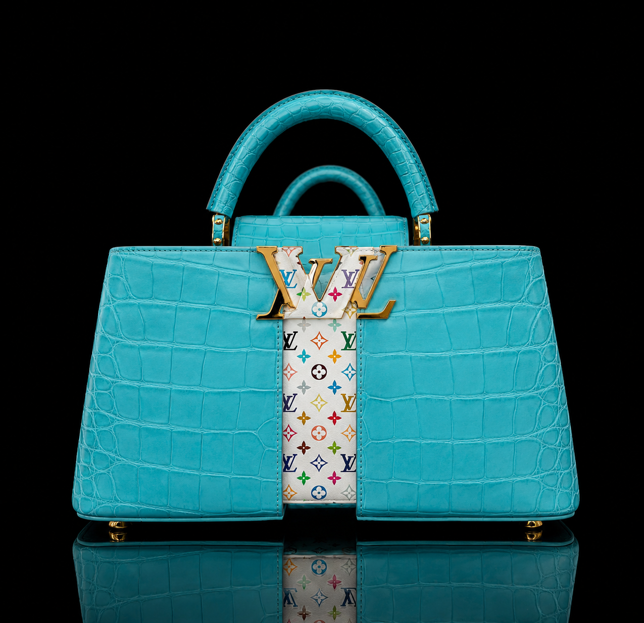 Louis Vuitton Capucines MM – Turquoise Crocodile Leather with Multicolour Monogram Detail